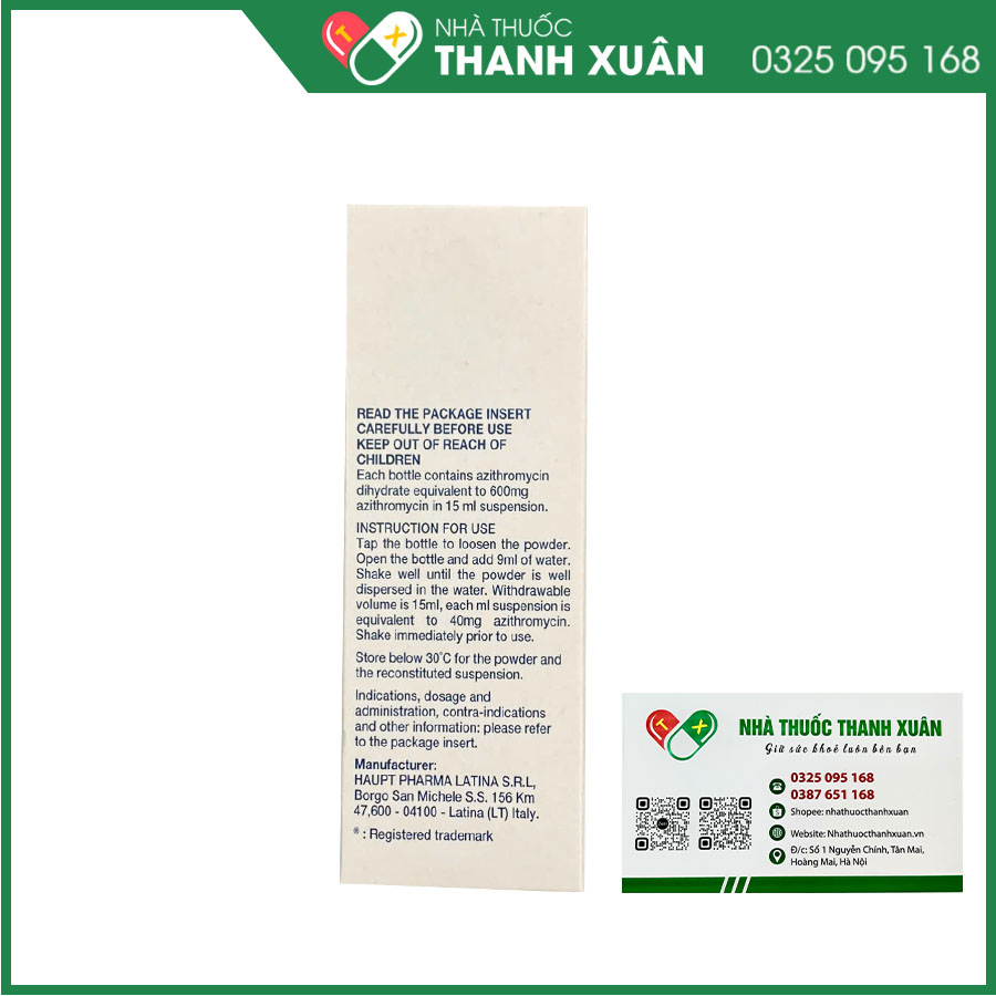 Zitromax SR 200mg/5ml thuốc kháng sinh điều trị nhiễm khuẩn hô hấp, nhiễm khuẩn tiêu hóa, nhiễm khuẩn da và mô